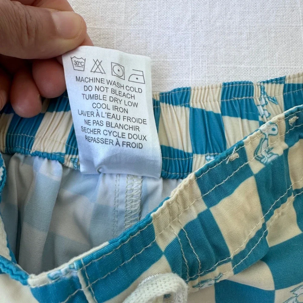 Seaesta Surf Peanuts Snoopy Skateboard Checkered Board Shorts Teal Cream Kids 3T